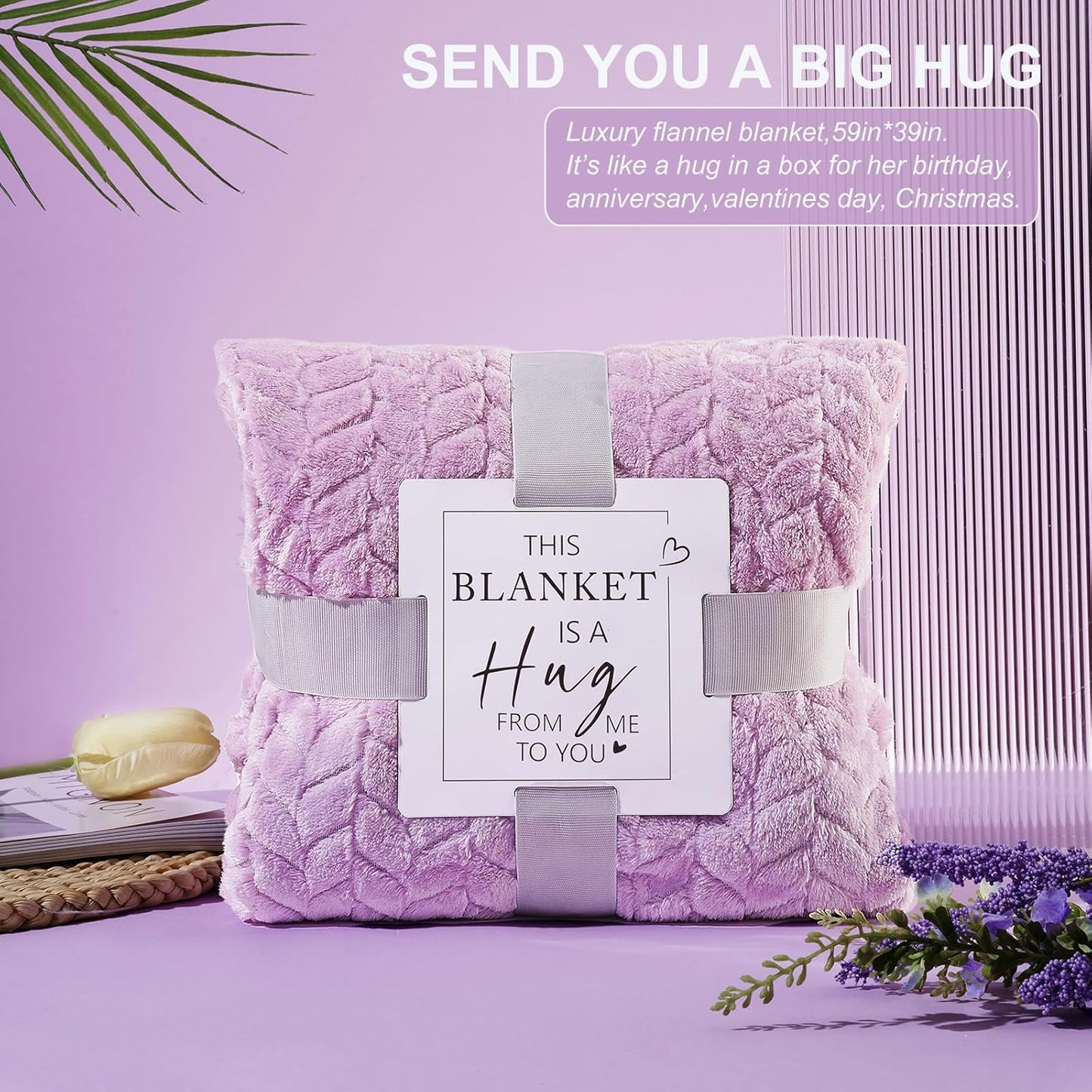 Mother'S Day Gifts for Wife Mum Women,Her,Girlfriend,Sister, Happy Birthday,Purple Relaxing Spa Gifts Baskets W/ Blanket,Get Well Self Care Gifts, Wife Mother Day Gifts Baskets for Women Mum Grandma