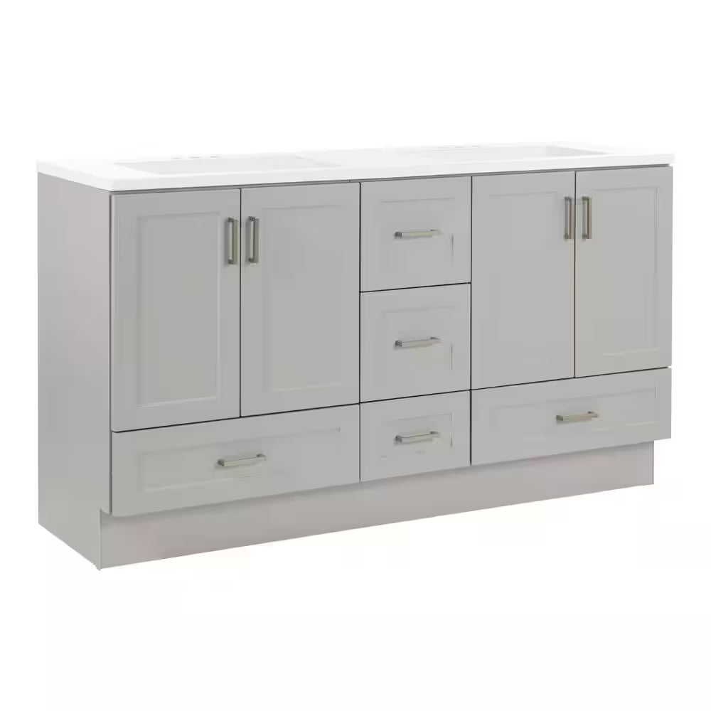 Maybell 61 In. Double Sink Pearl Gray Bath Vanity with White Cultured Marble Top (Assembled)