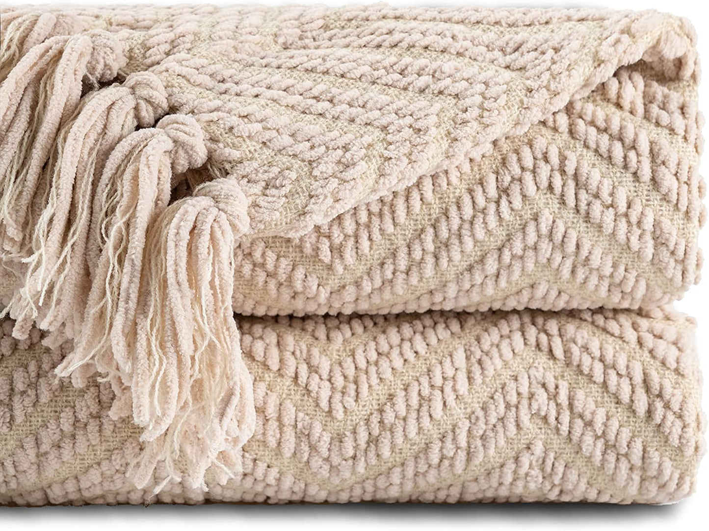 Beige Throw Blanket for Couch, Knitted Beige Blanket for Bed, Neutral Throw Blanket Tan Throw Blanket for Room Decor Housewarming Gifts, 50" X 60"