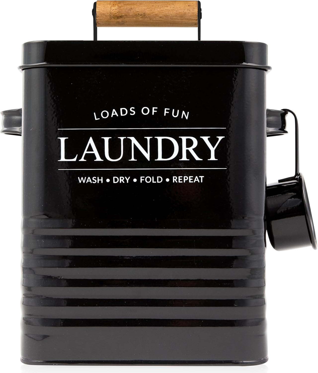 Modern Farmhouse Metal Laundry Soap Dispenser Container Holder with Scoop for Laundry Room Decor and Space Saving Laundry Room Organization and Storage, Laundry Powder Container, Black