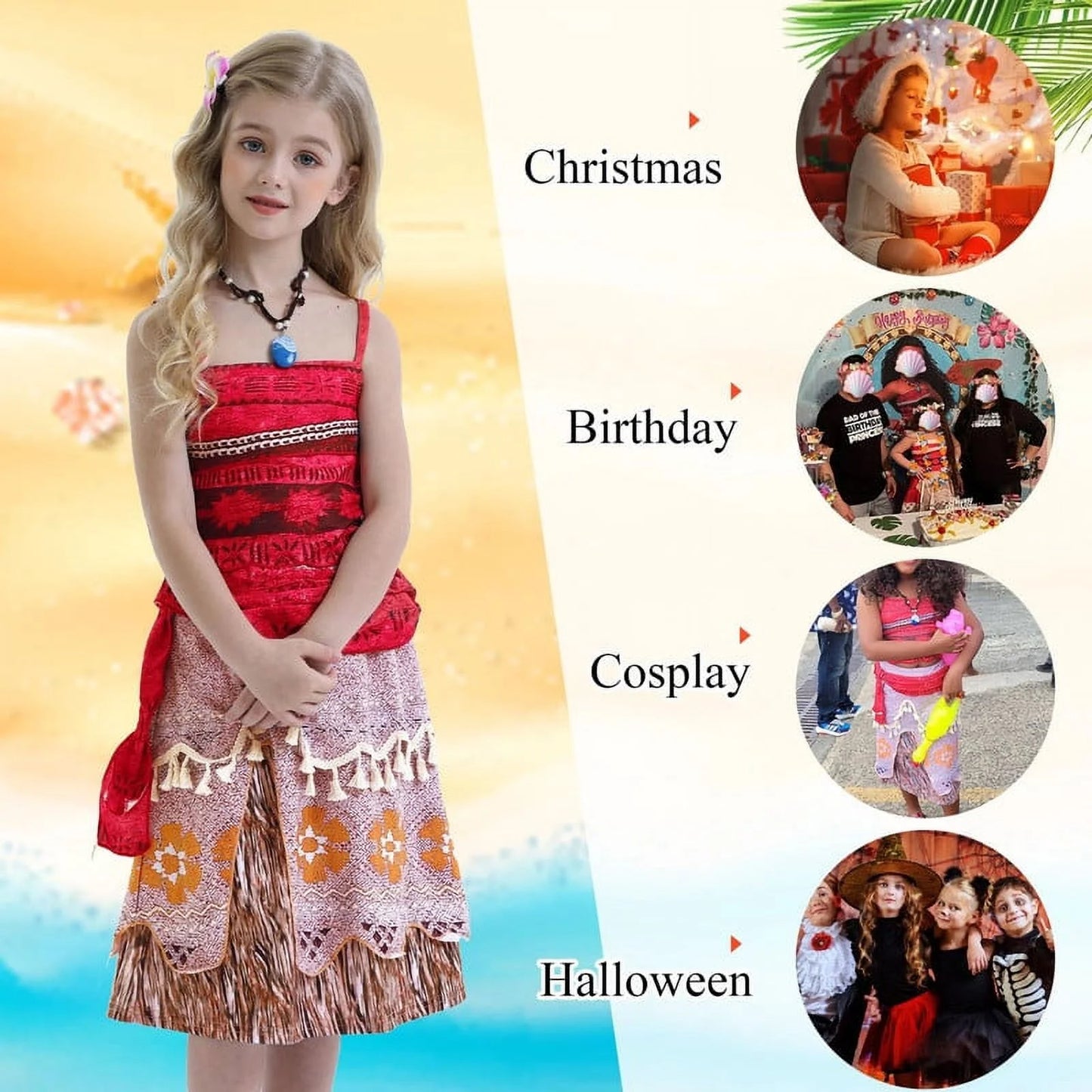 Princess Moana Costume for Girls Adventure Outfit Two-Pieces Crop Top Skirt Set Birthday Party Clothes