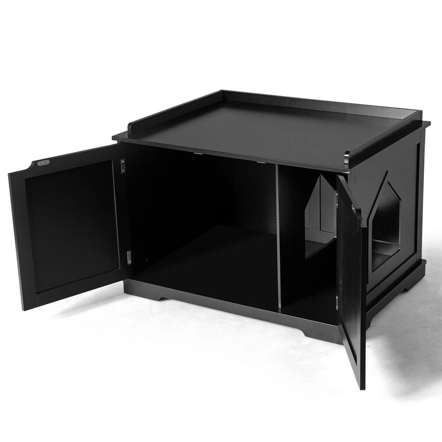 Cat Litter Box Side Table Washroom Storage Bench Wooden Enclosure Pet House Black