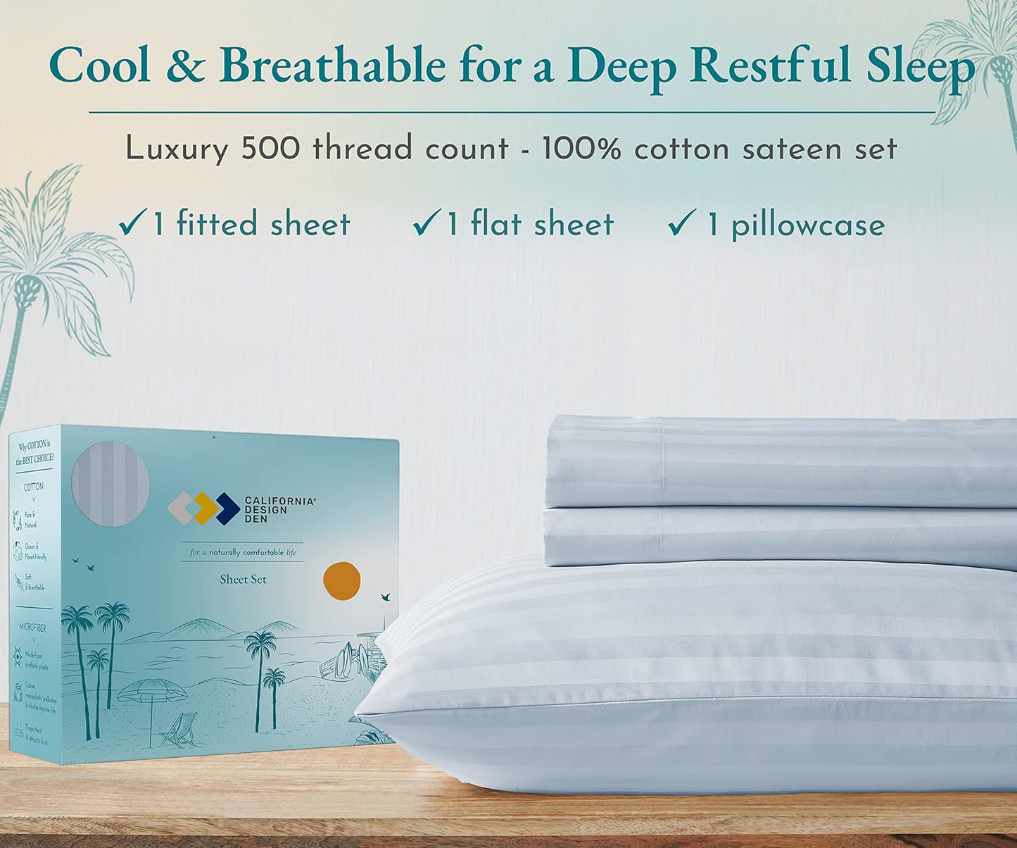 - Finest Luxe Bed Sheets Twin XL Soft 100% Cotton Cooling Sheets Deep Pockets Elastic,500 Thread Count,3-Pc Set, Best Damask Stripe Sheet Set Twin XL Sheets(Light Blue - Striped)