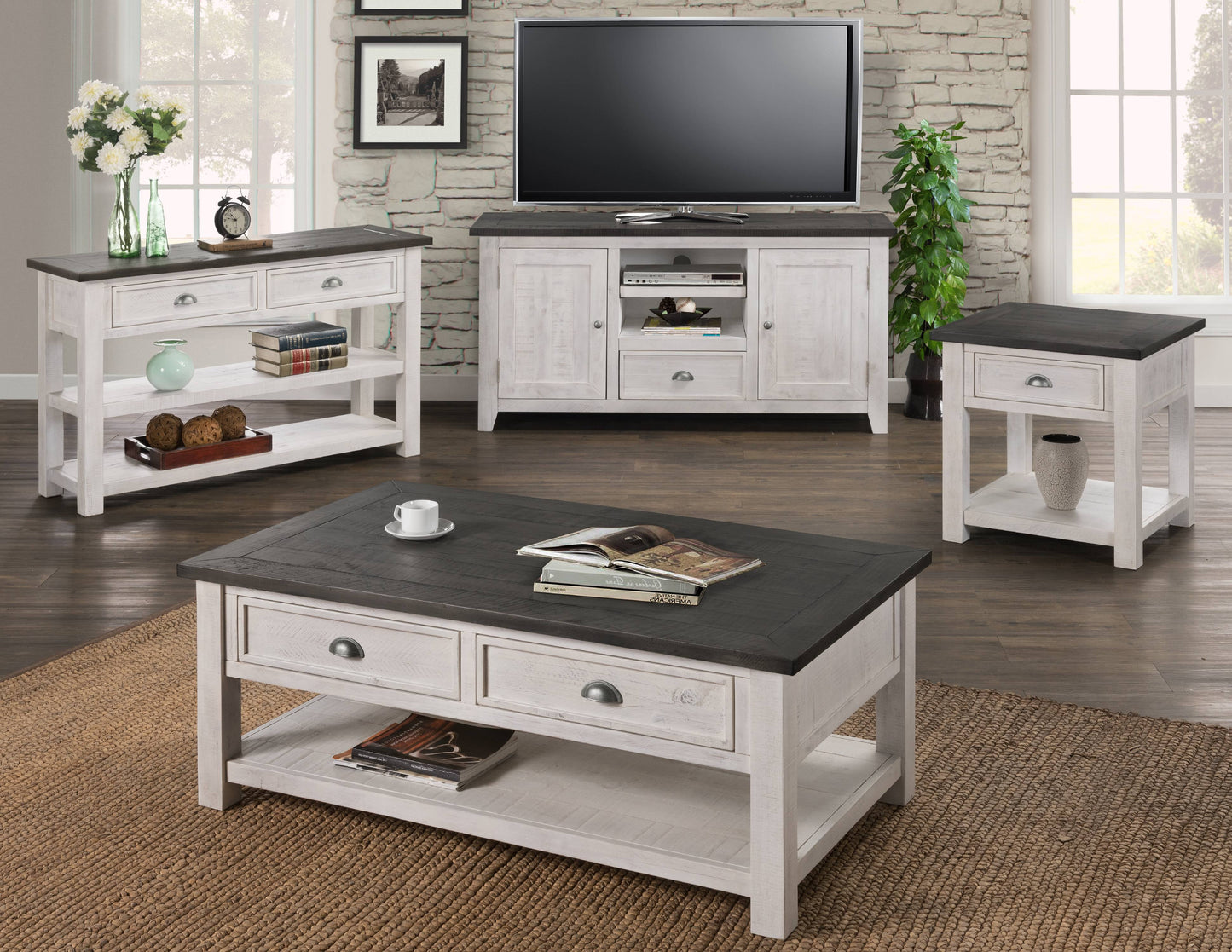 Monterey Solid Wood 2 Drawer Coffee Table White and Gray
