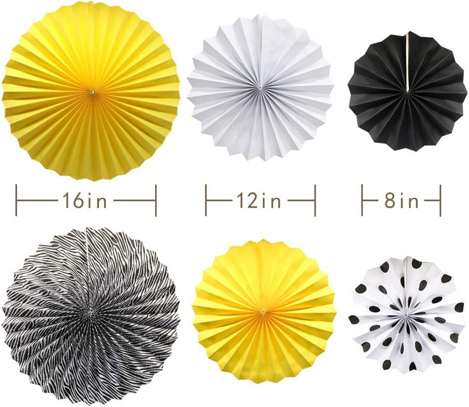 Yellow White Black Hanging Paper Party Decorations, round Paper Fans Set Paper Pom Poms Flowers for Bee Baby Shower Decorations Batman Birthday Party