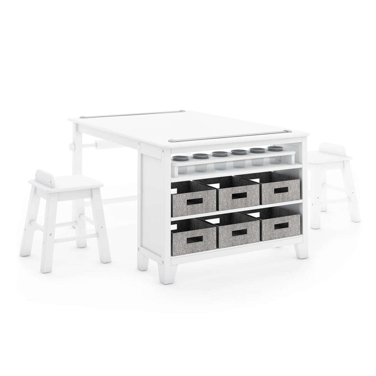 Kids' Art Wooden Table and Stool Set with Paper, Creamy White