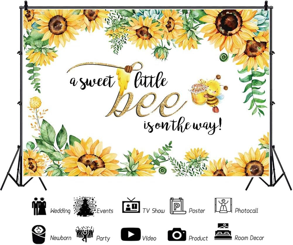 5X4Ft Honeybee Baby Shower Backdrop Sweet Honeybee Is on the Way Photography Background He or She Boy or Girl Sunflower Gender Reveal Party Backdrop Bumble Bee Gender Banner