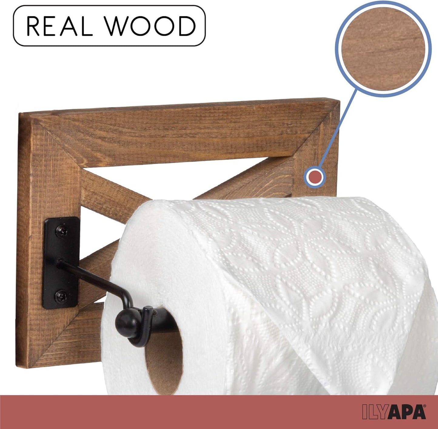 Farmhouse Toilet Paper Holder for Bathroom - Rustic Wood Wall Mount Toilet Roll Holder