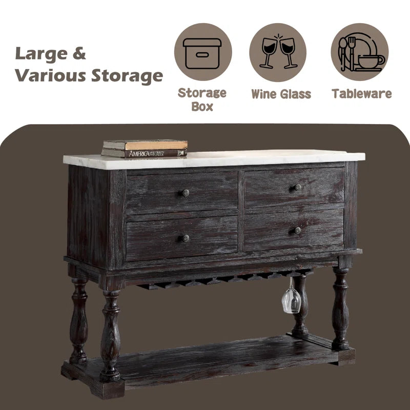 Concert 48"L 4-Drawer Server with Natural Marble Top in White and Weathered Espresso