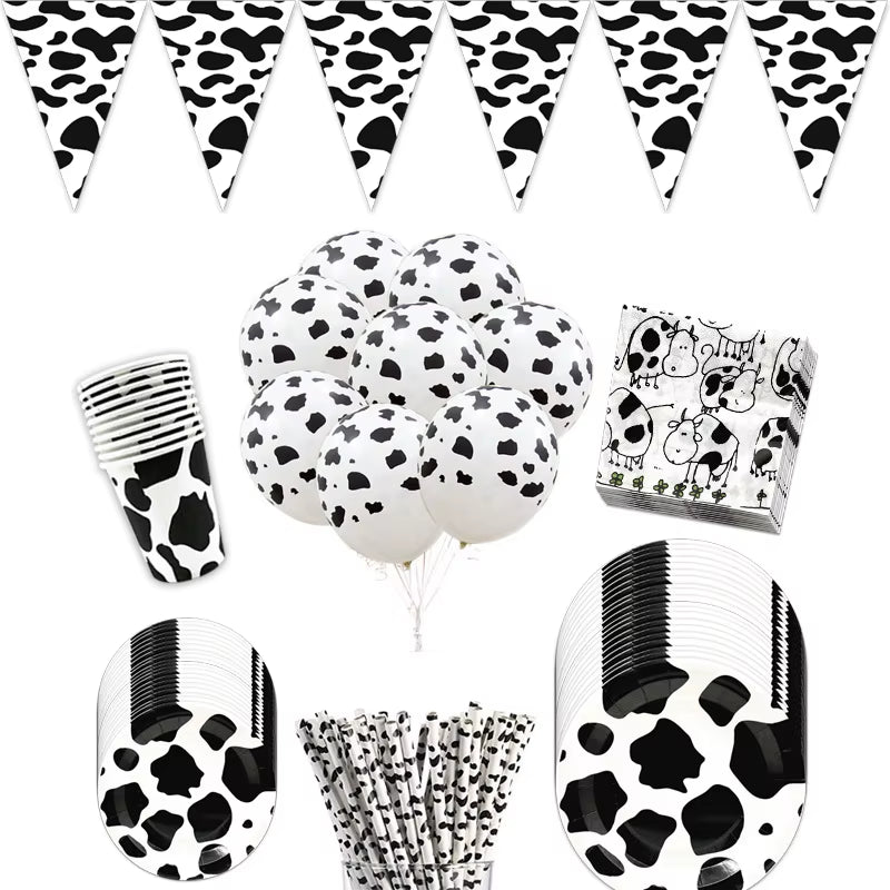 Farm Cow Theme Birthday Party Animal Party Cow Decoration Disposable Cup Plate Tablecloth Baby Shower Balloon Decoration
