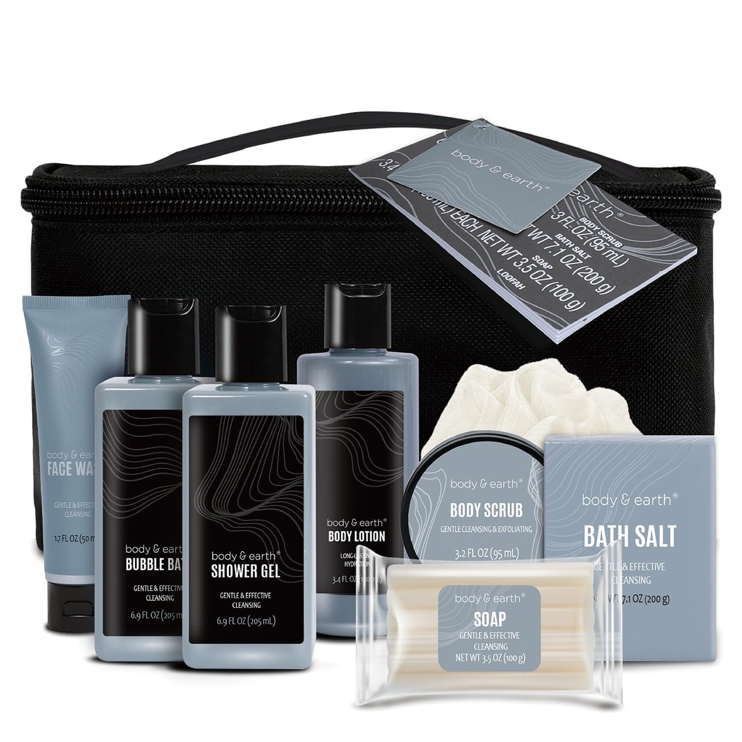 Gift Baskets for Men Bath Set Leathers Mens Body Wash Set with Body Lotion, Face Wash, Shower Gel, Bubble Bath, Loofah, Regalos Para Hombre, Birthday Fathers Day Gifts