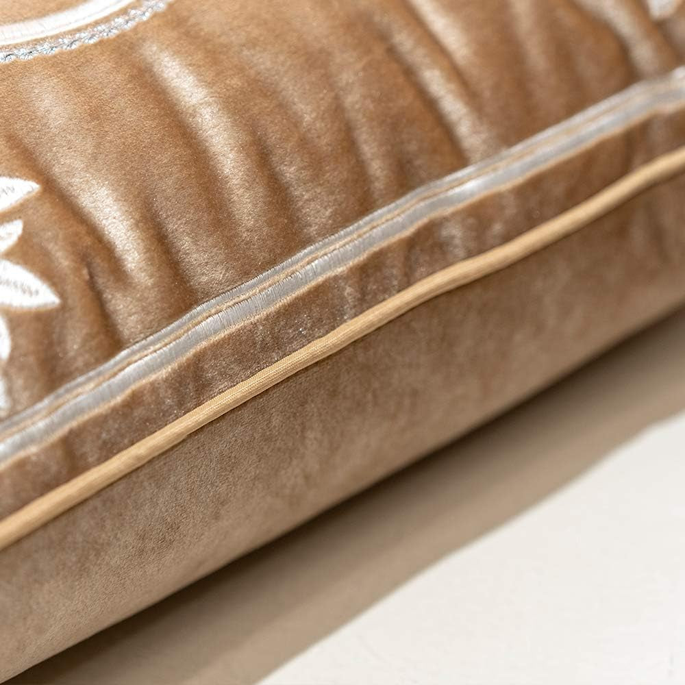 12 X 20 Inch European Cushion Cover Luxury Velvet Home Decorative Embroidery Petunias Pillow Case Pillowcase for Sofa Chair Bedroom Living Room, Beige