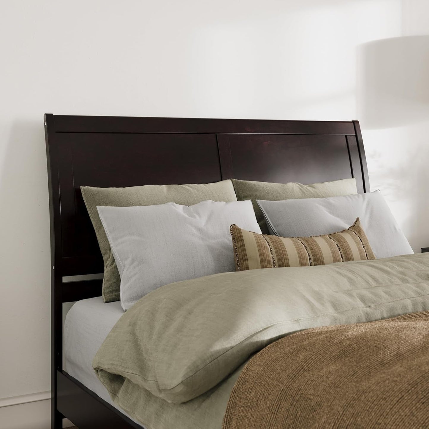 AFI Portland Queen Wood Sleigh Headboard with USB Charging Station in Espresso