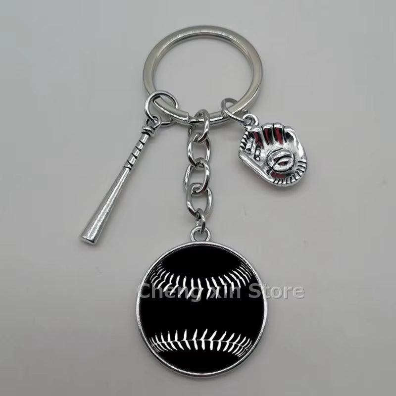 Baseball Softball Convex Photo Glass round Dome Keychain Jewelry, DIY Keychain