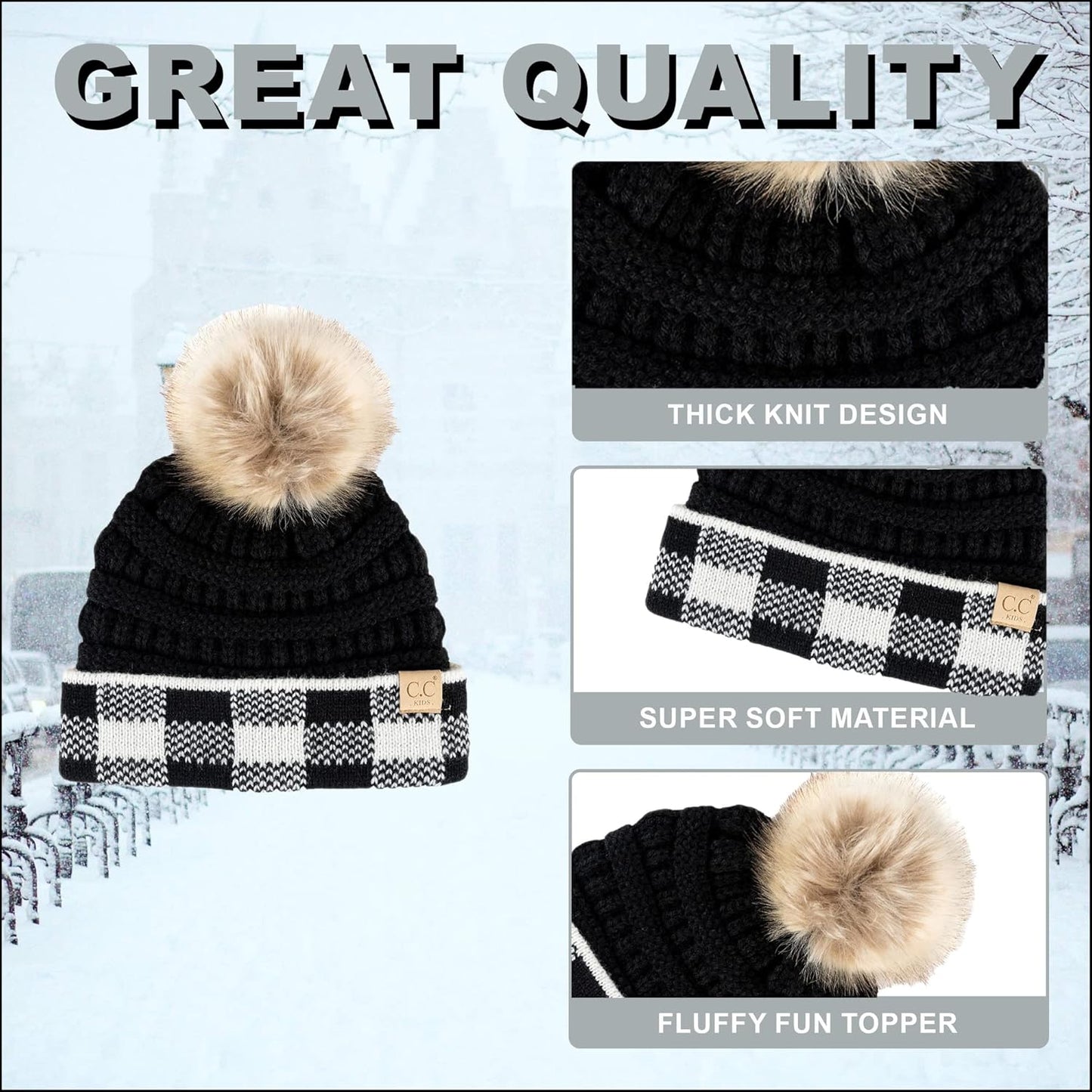 Cozy Toddler Cable Knit Pom Beanie - Warm Winter Hat for Kids