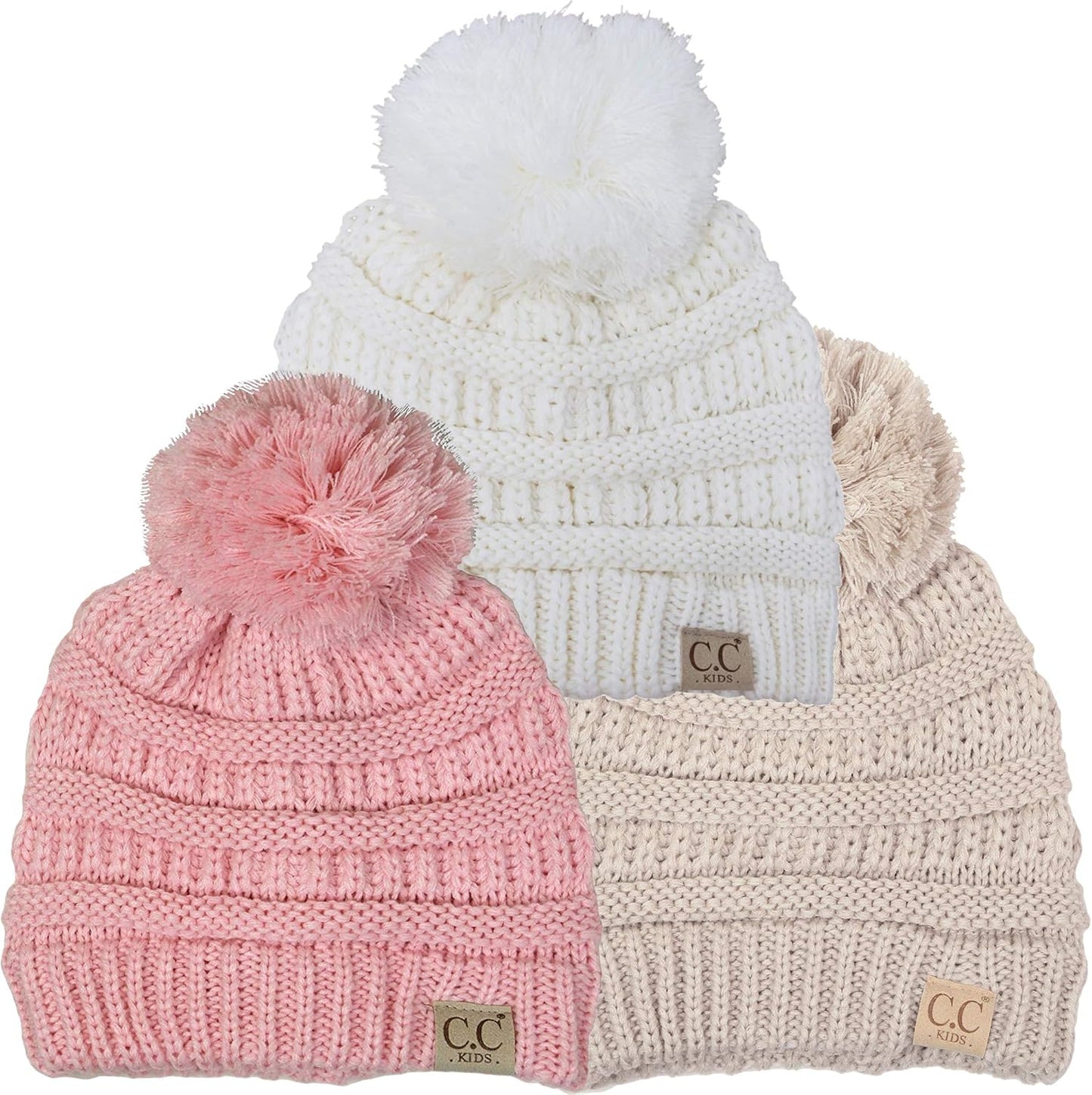 Cozy Toddler Cable Knit Pom Beanie - Warm Winter Hat for Kids