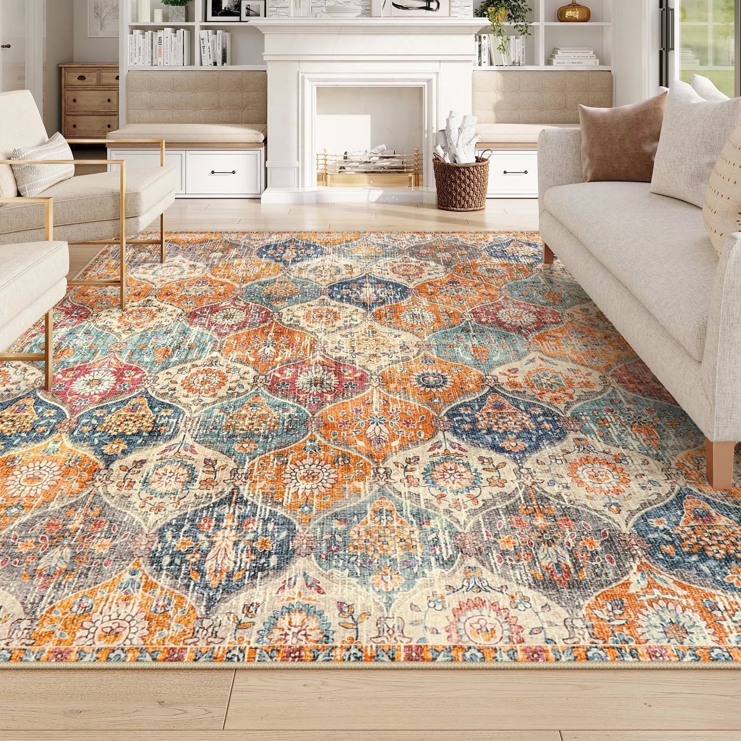 5'X7' Area Rug for Living Room Non-Slip Moroccan Indoor Washable Rug Ultra-Thin Foldable Soft Carpet Floral Accent Throw Rug for Kitchen Entryway Bathroom Bedroom Office Carpet,Grey