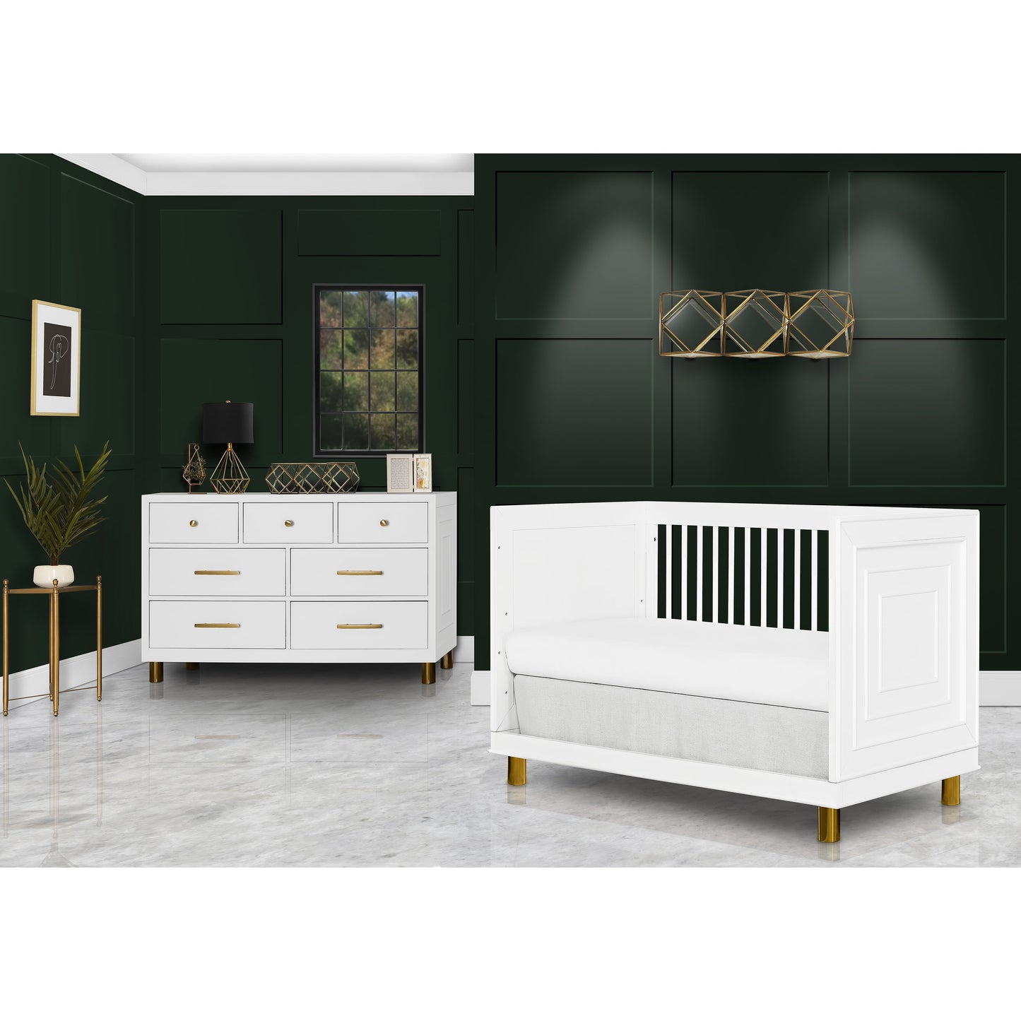 Art Deco Crib in White/Gold