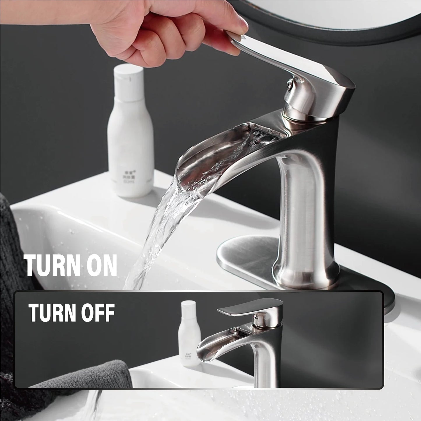 Brushed Nickel Bathroom Faucet,Bathroom Sink Faucet,Waterfall Bathroom Faucet