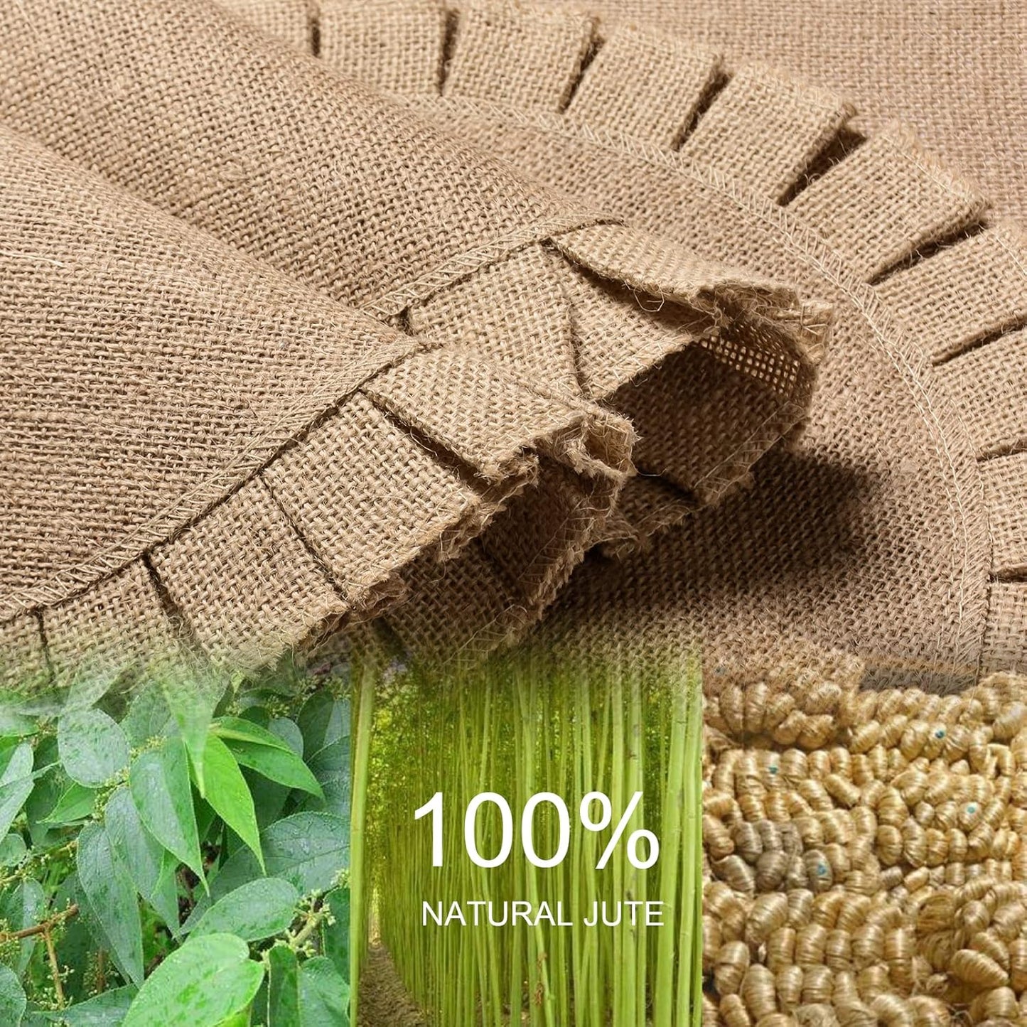 Burlap round Braided Placemats Set of 6 for Dining Tables 15 Inch Heat Resistant Jute Table Mats Farmhouse Woven Fabric Natural Place Mats for Fall Decoration(Ruffled Lace)