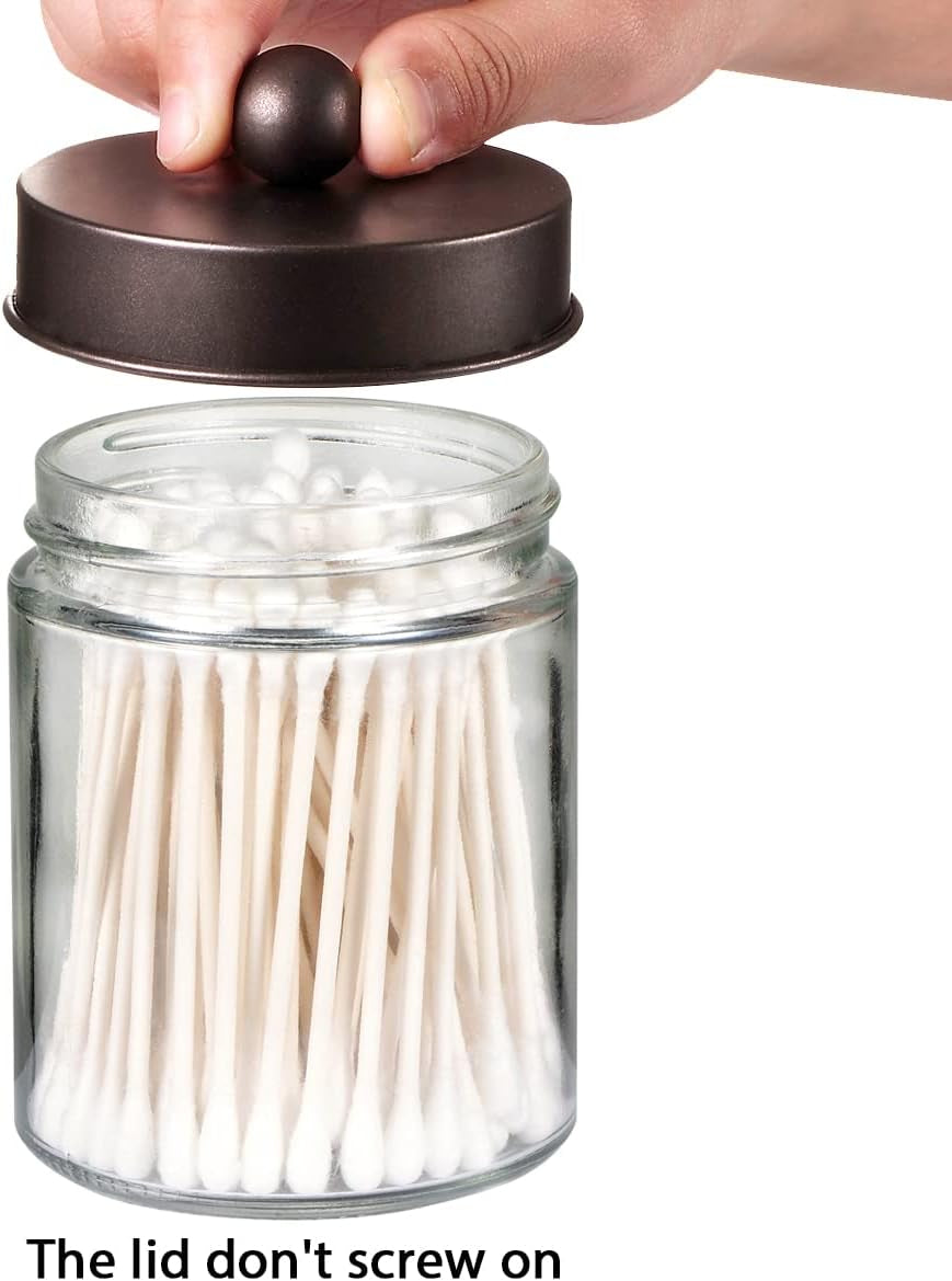 4Pc Apothecary Jars Bathroom Vanity Storage Organizer Set -Countertop Canister with Stainless Steel Lids &Cute Stickers - Qtip Dispenser Holder for Qtips,Cotton Swabs,Makeup Sponges (Bronze)