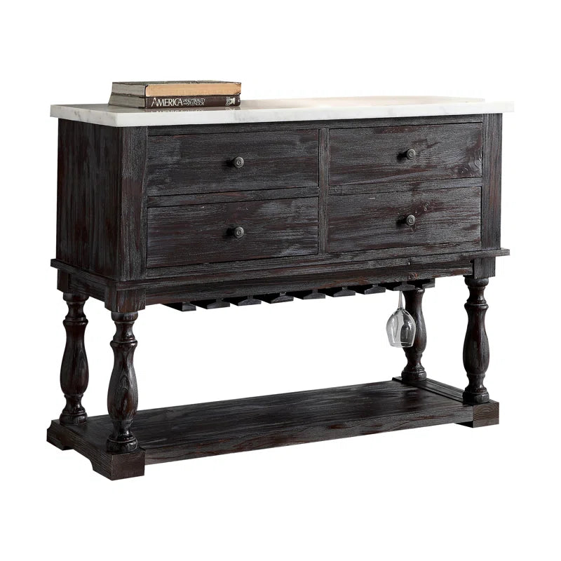 Concert 48"L 4-Drawer Server with Natural Marble Top in White and Weathered Espresso