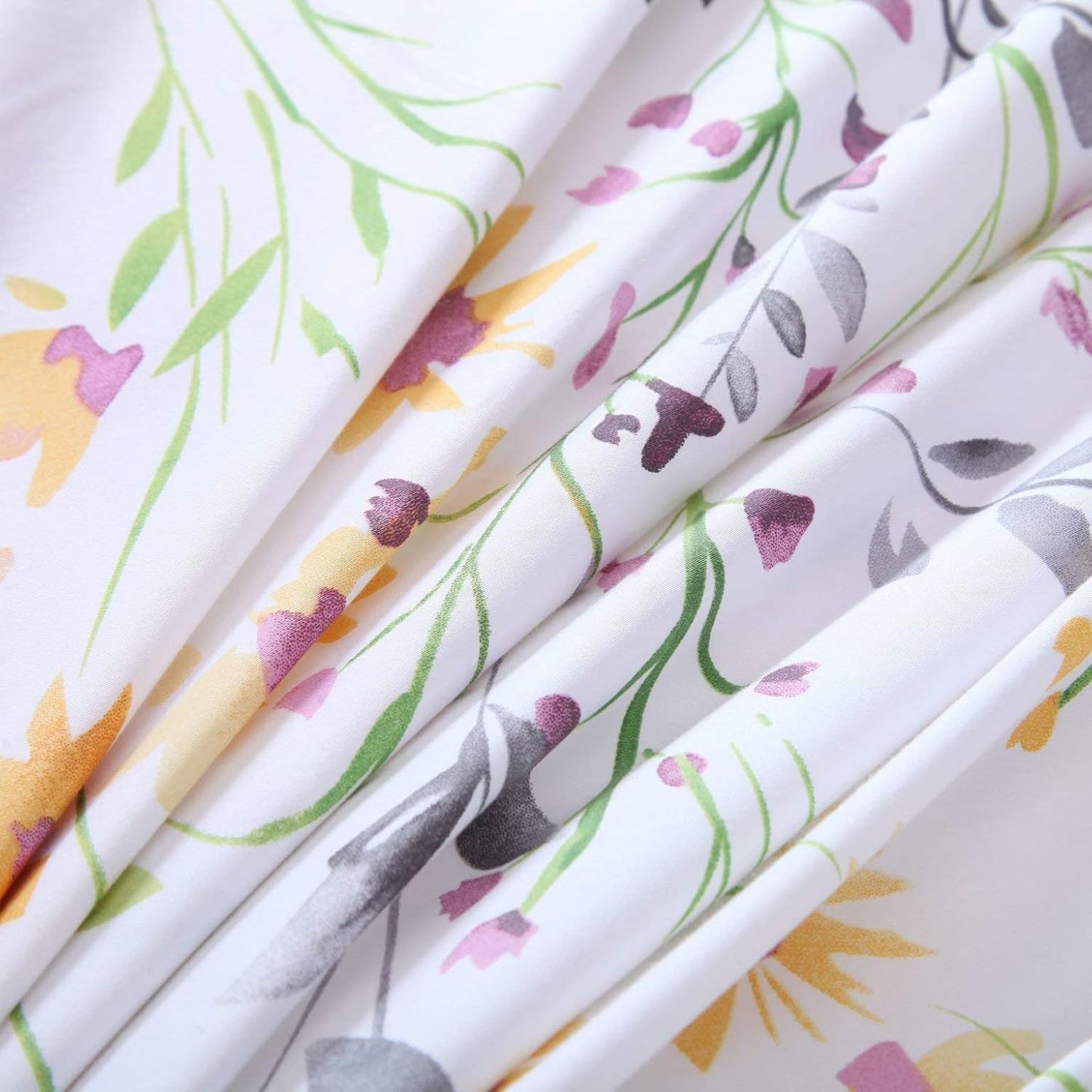 Garden Style Floral Queen Size, Pink Gray Green Branches Flower Leaf Print Bedding Set Reversible Purple Bedding Collection 1 Duvet Cover with 2 Pillowcases
