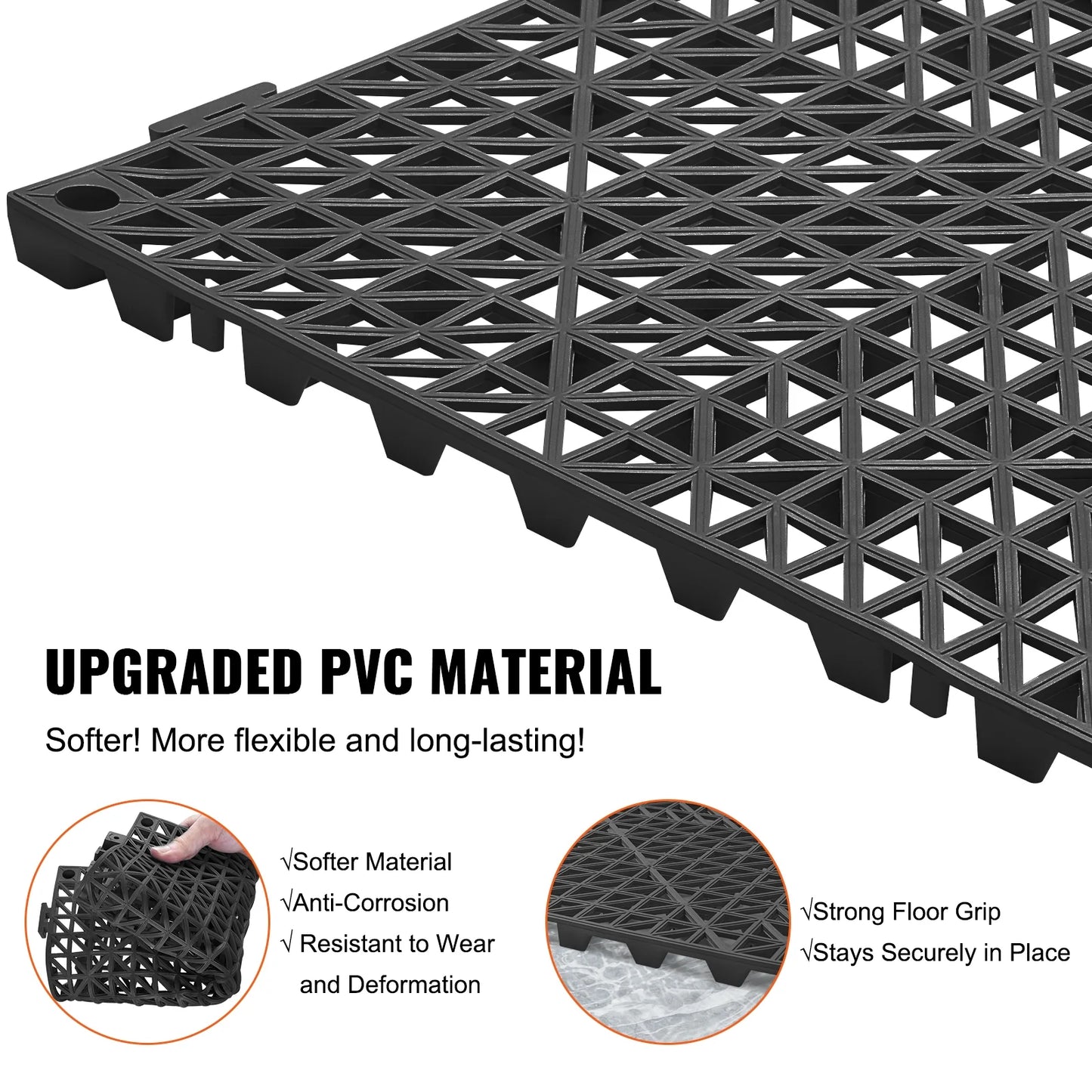 12 PCS Interlocking Drainage Floor Mat 12" X 12" X 0.6" Modular Interlocking Cushion PVC Non-Slip Drainage Tiles Mats for Pool, Bathroom, Shower, Deck, Patio (Black)