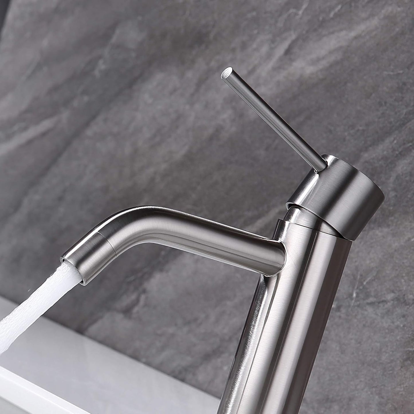Brushed Nickel Single Hole Bathroom Faucets Single Handle, Brushed Bathroom Vanity Sink Faucet with Pop up Drain Assembly and 6 Inch Deck Plate