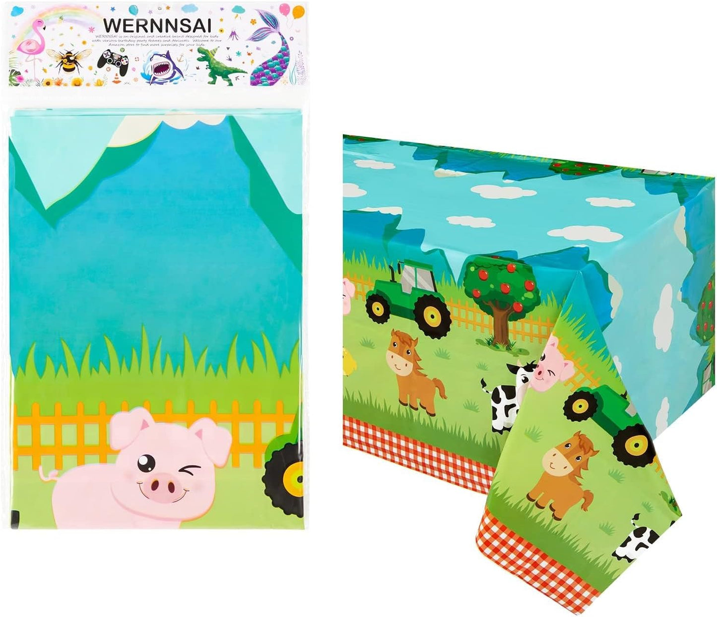Farm Animal Party Tablecloth - 1 PC 54" X 108" Farm Birthday Party Decorations Disposable Farm Table Cover Farmhouse Animal Theme Party Supplies for Birthday Baby Shower Boys Girls