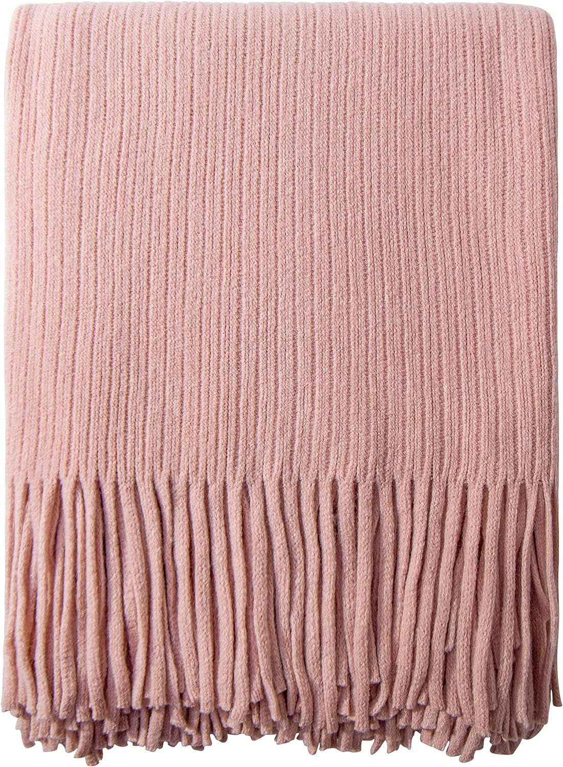Acrylic Knitted Throw Blanket, Lightweight and Soft Cozy Decorative Woven Blanket with Tassels for Travel, Couch, Bed, Sofa, 51X67 Inches, Taupe Checkered