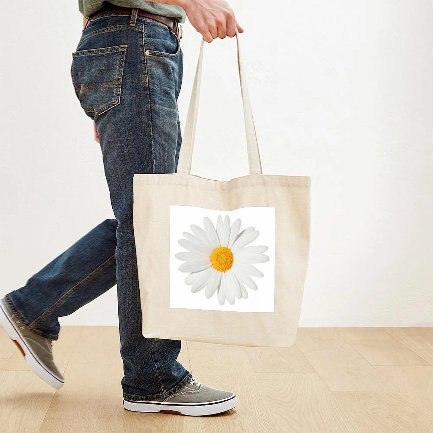 - Daisy Tote Bag - Natural Canvas Tote Bag, Cloth Shopping Bag