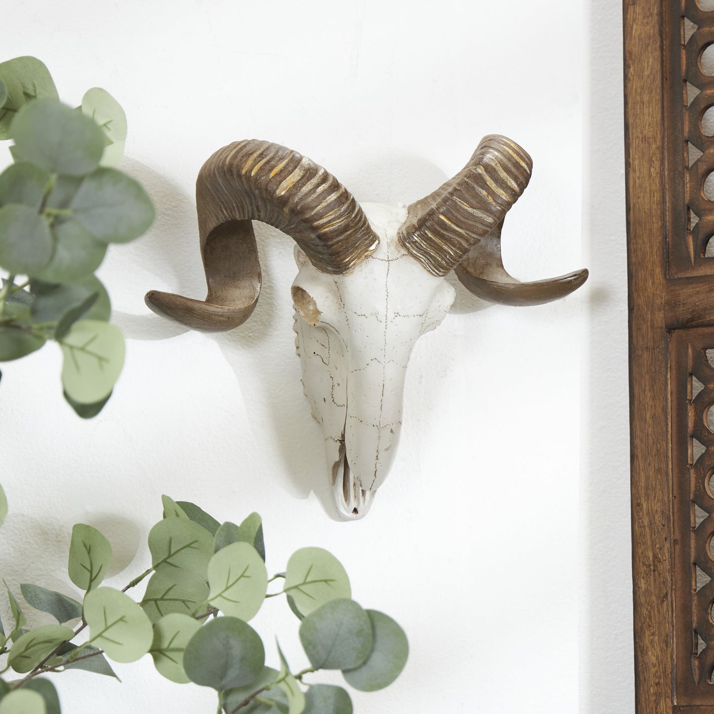 White Polystone Skull Sheep Wall Decor
