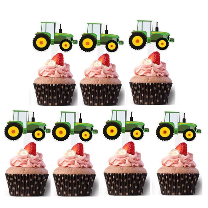 1 Set Farm Tractor Party Happy Birthday Banner Excavator Vehicle Green Theme Balloons Cake Topper Party Decoration
