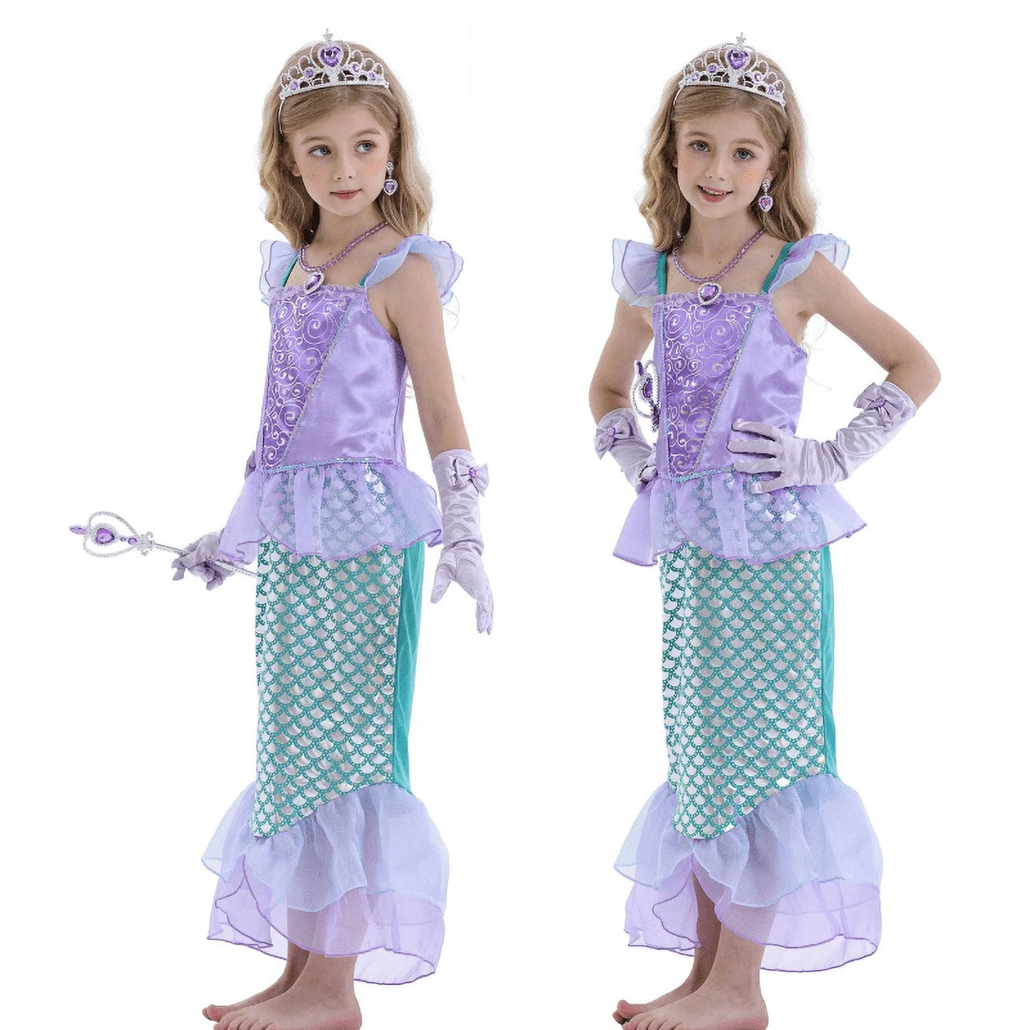 Mermaid Dresses for Girl Ariel Princess Dress up Clothes Mermaid Costume up Kids Birthday Party Cosplay Role Play Clothes 140 Cm 9-10 Years