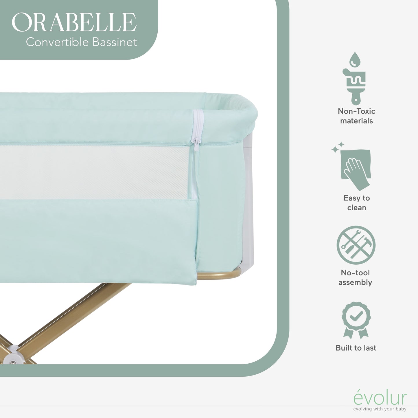 Orabelle Bedside Bassinet and Sleeper for Baby in Mint, Easy to Fold and Carry