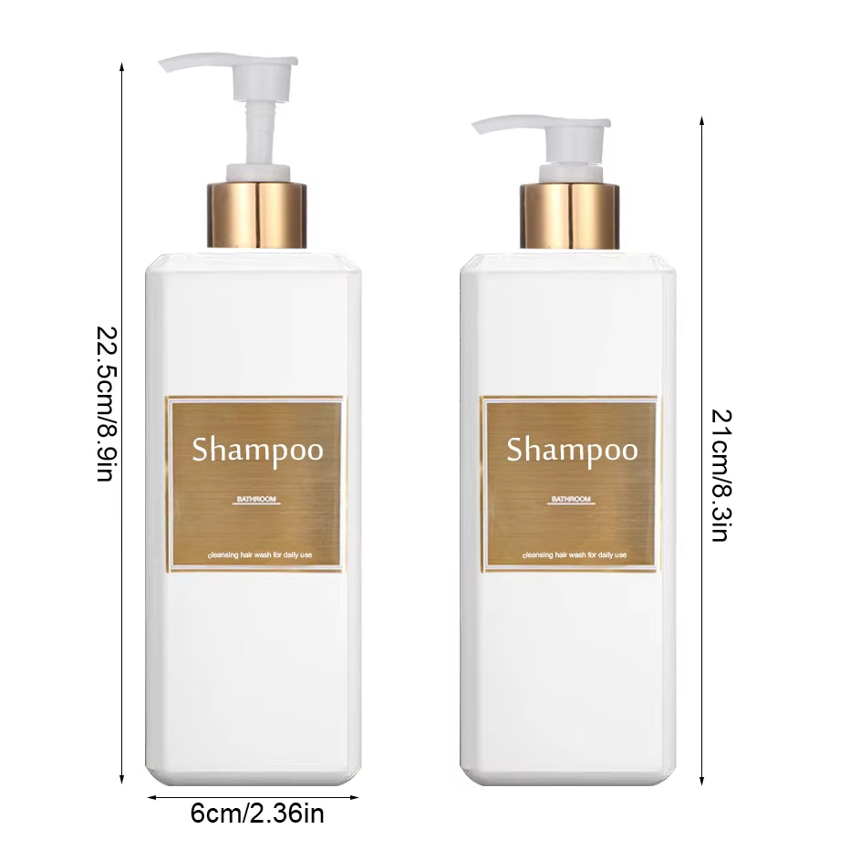 500Ml/16.9Oz Shampoo Dispenser Press Pump Bottle with Gold Waterproof Labels Bathroom Shampoo Conditioner Body Wash Bottles
