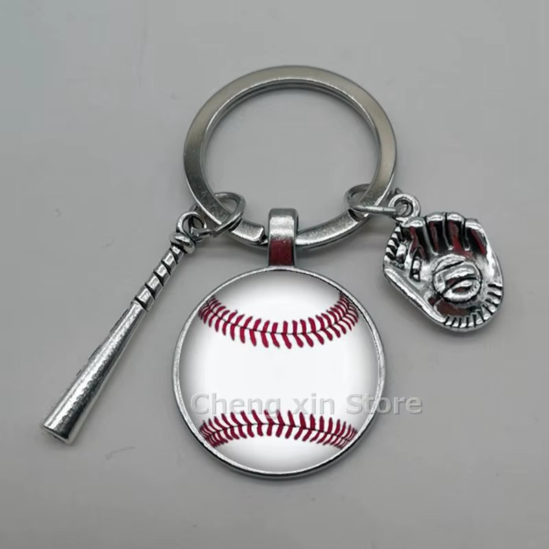 Baseball Softball Convex Photo Glass round Dome Keychain Jewelry, DIY Keychain