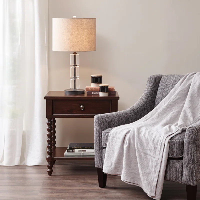Beckett Turned Wood Spindle Nightstand with Drawer & Shelf