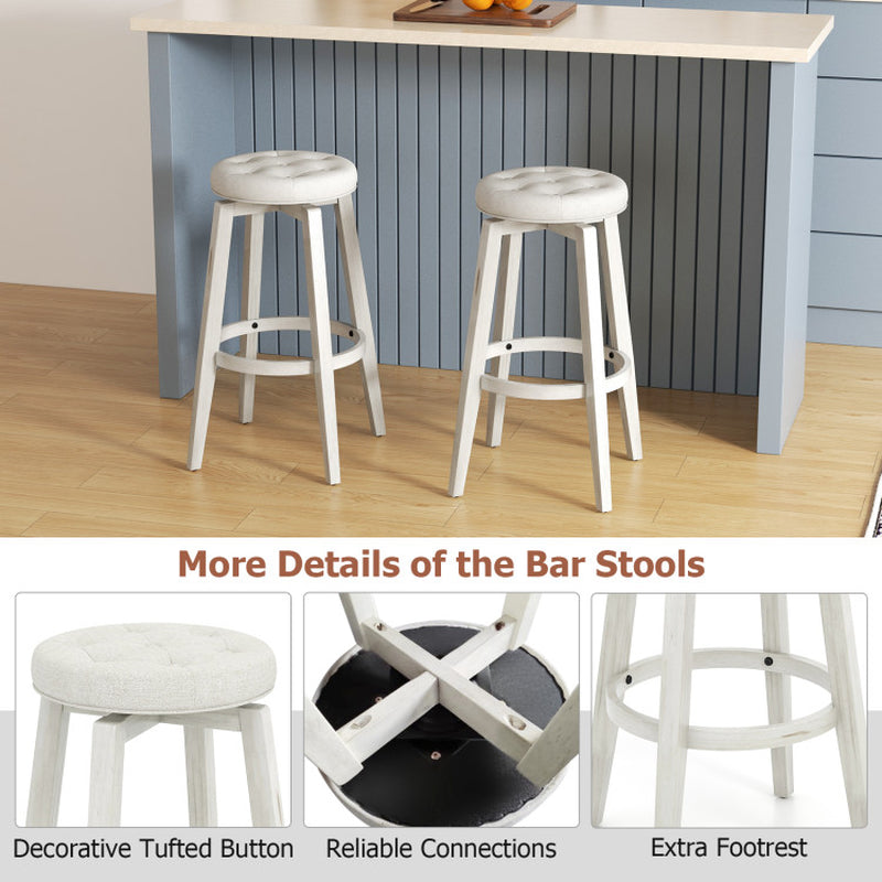 360-Degree Swivel Upholstered Rubberwood Frame Bar Stool Set of 2 with Footrest
