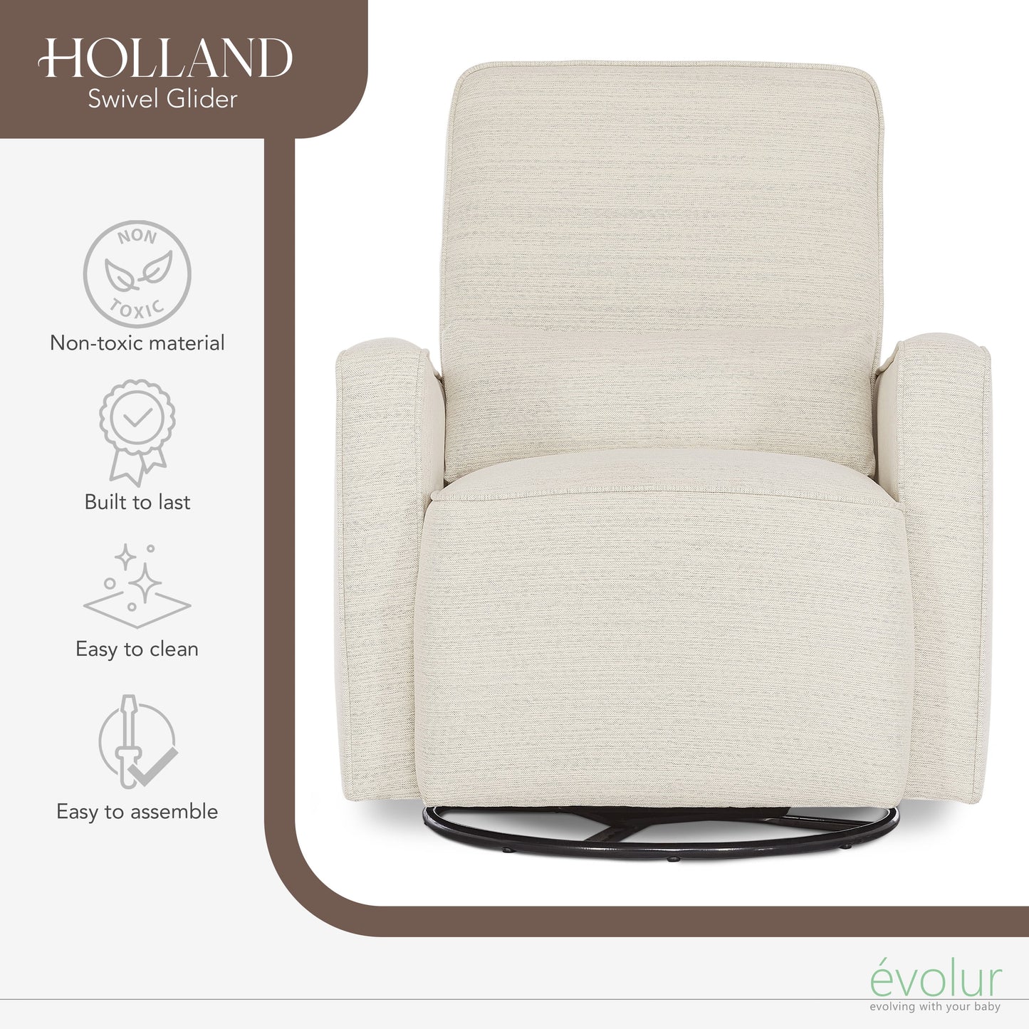 Holland Upholstered Swivel Glider | Rocker I Included Lumbar Pillow I Modern Design, Thunder