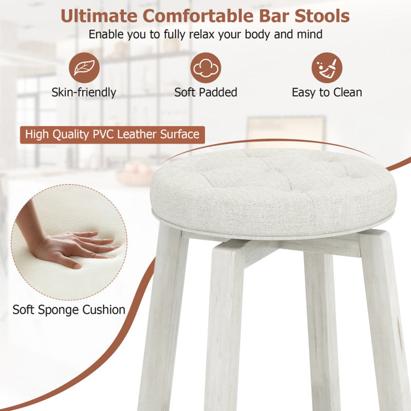 360-Degree Swivel Upholstered Rubberwood Frame Bar Stool Set of 2 with Footrest