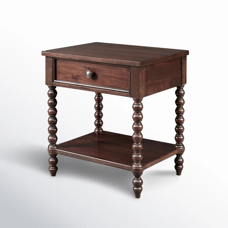 Beckett Turned Wood Spindle Nightstand with Drawer & Shelf