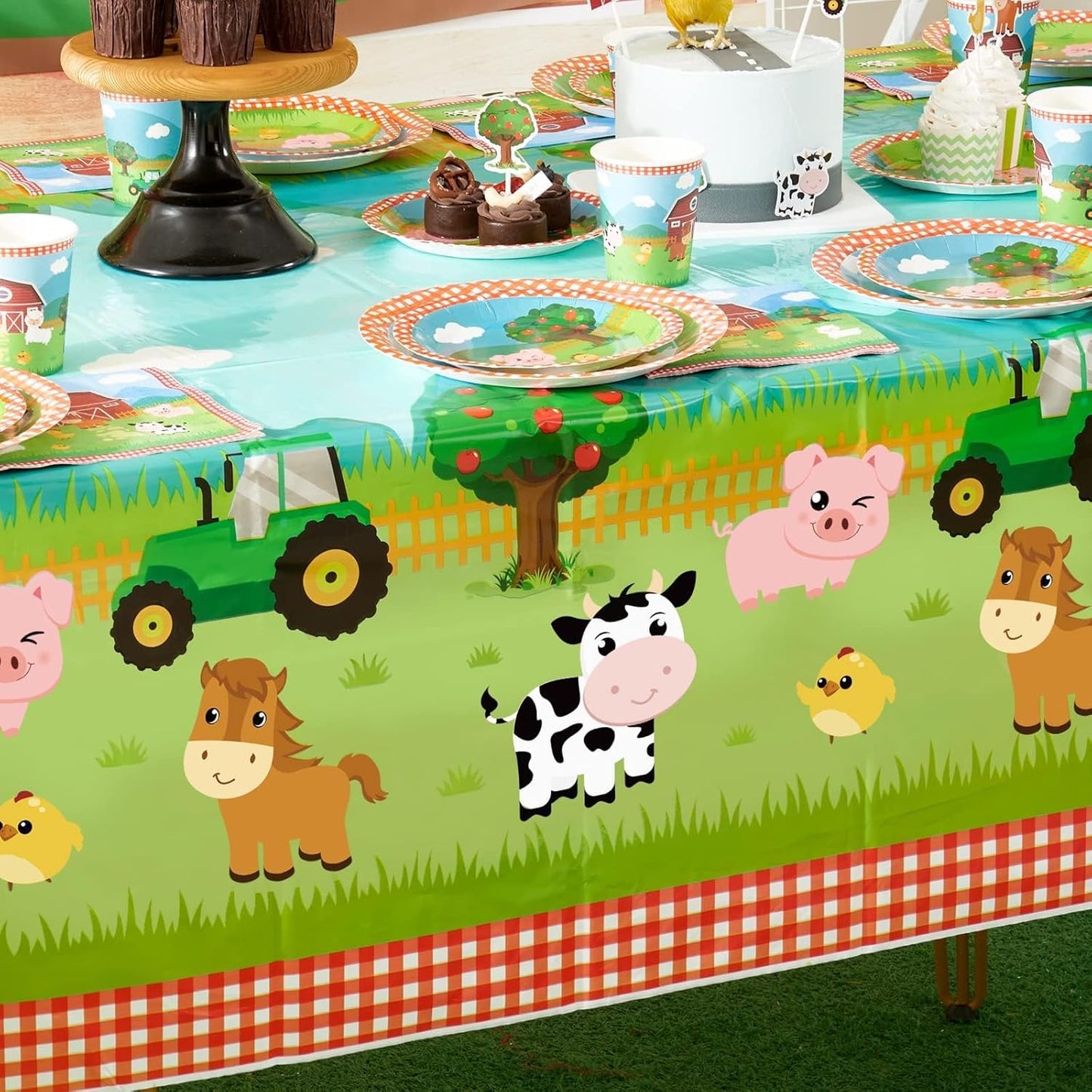 Farm Animal Party Tablecloth - 1 PC 54" X 108" Farm Birthday Party Decorations Disposable Farm Table Cover Farmhouse Animal Theme Party Supplies for Birthday Baby Shower Boys Girls