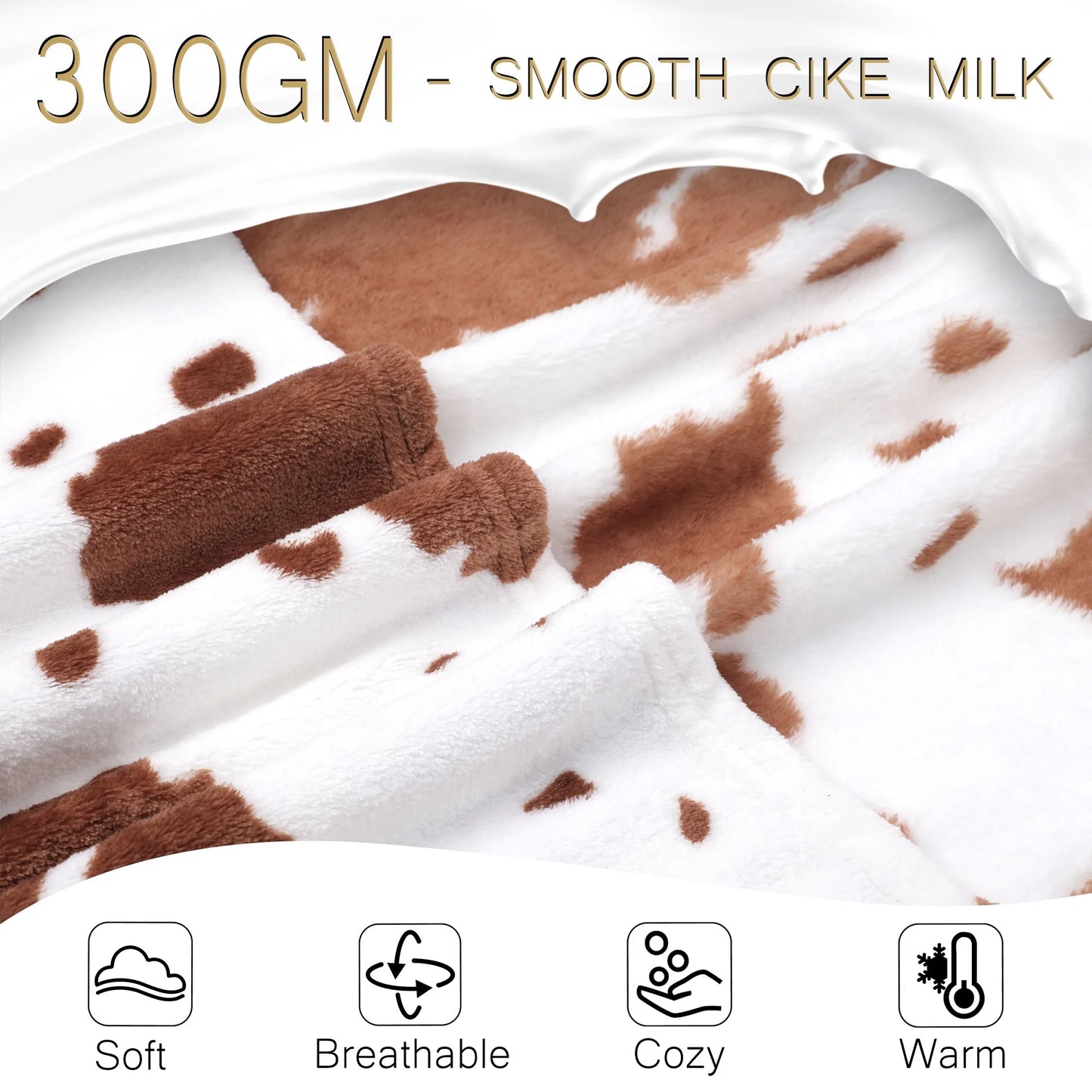 Cow Printed Soft 300GSM Flannel Throw Blanket Sofa Bed Brown 59" X 79"