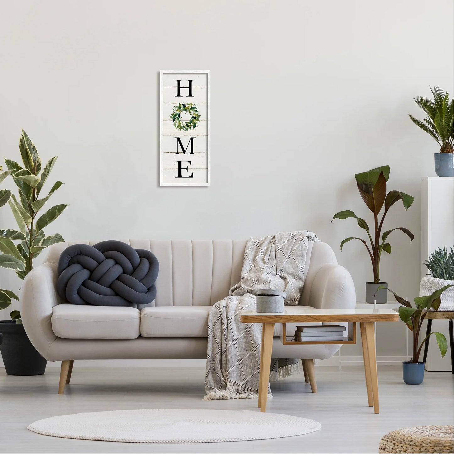 Home Vertical Phrase Green Leaf Wreath Family Typography, 10 X 24, Design by Carol Robinson