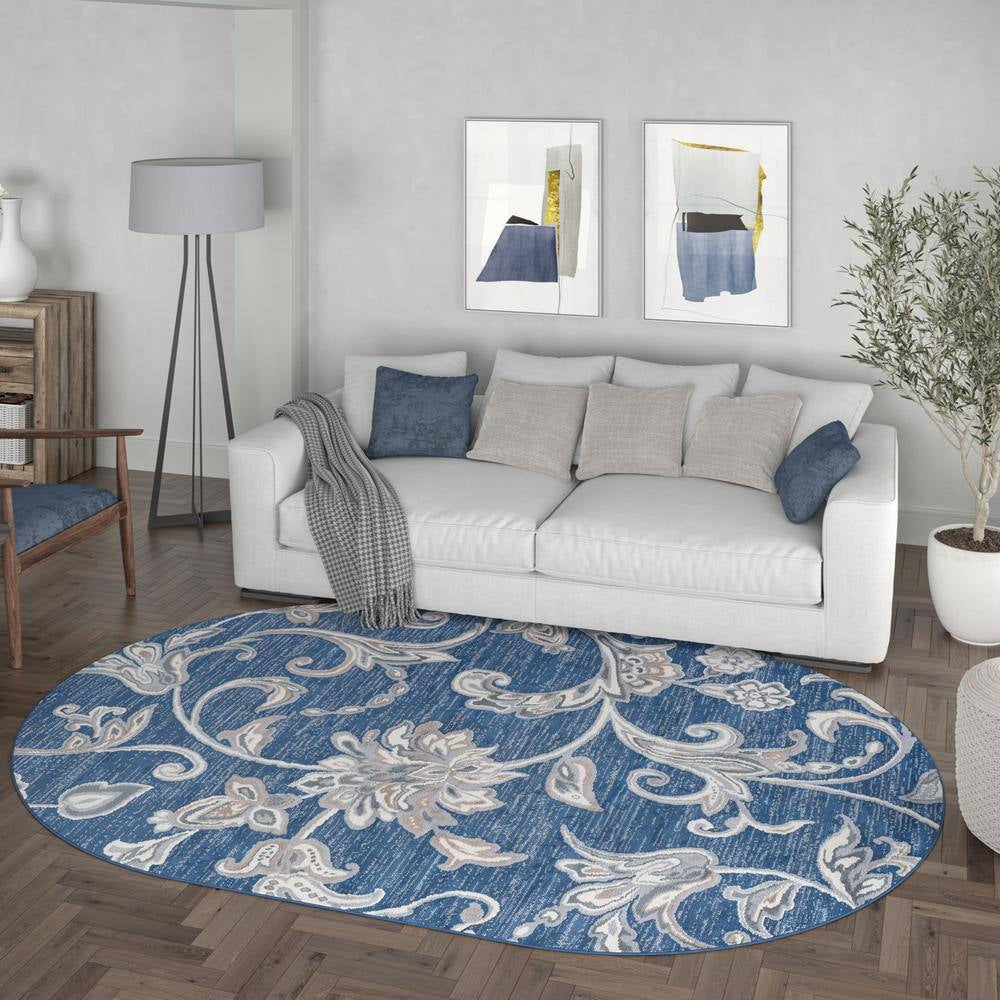 Madison Floral Navy 5 Ft. X 8Ft. Oval Indoor Area Rug