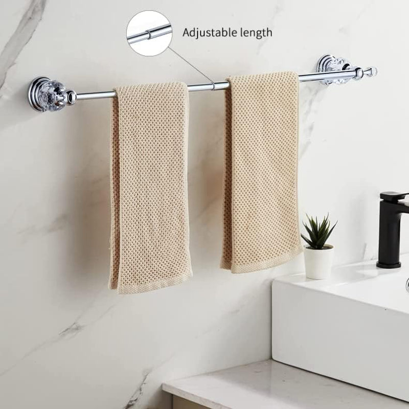 Crystal Bathroom Hardware Set, Chrome Bathroom Accessories Silver Towel Ring Towel Bar Toilet Paper Holder Coat Hooks Wall Mounted Polished 4 Pieces with Crystal Ball Base Designed