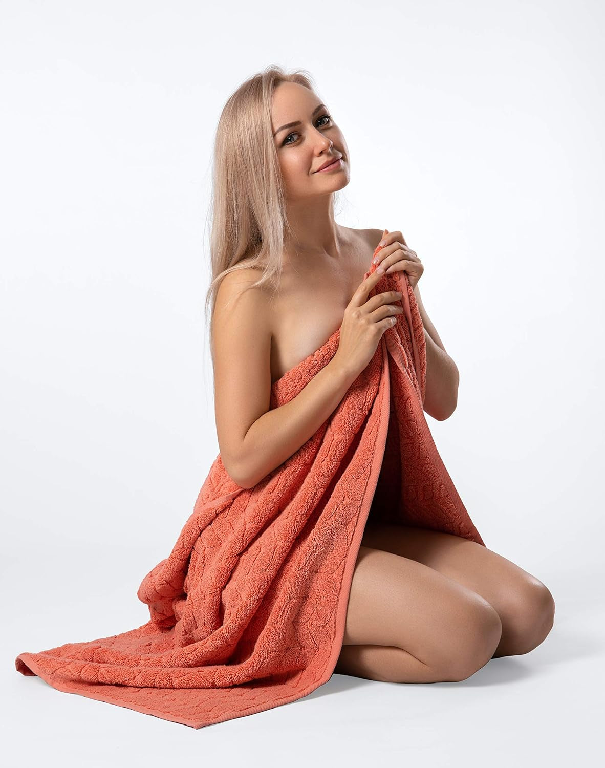 100% Turkish Cotton Jacquard Luxury Towel Set – Quick Dry Non-Gmo Ultra-Soft, Plush and Absorbent Luxury Durable Turkish Towels Set (Coral Red, 3 Pcs Towel Set)