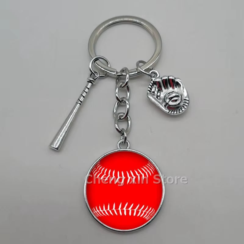 Baseball Softball Convex Photo Glass round Dome Keychain Jewelry, DIY Keychain